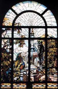Vetrata del maestro Lindo Grassi per un portale d'ingresso. Stile Tiffany. 1920